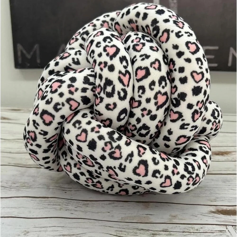 Knot Pillow White Pink Heart‎ Leopard Print Decorative Round OS